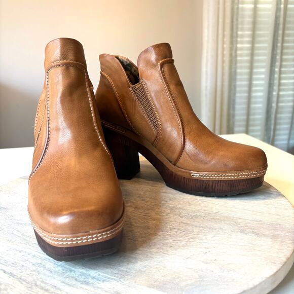 Kork-Ease Shoes - Korks Women's Platform Ankle Boots Brown Leather Chunky Heel Slip On Booties 7.5